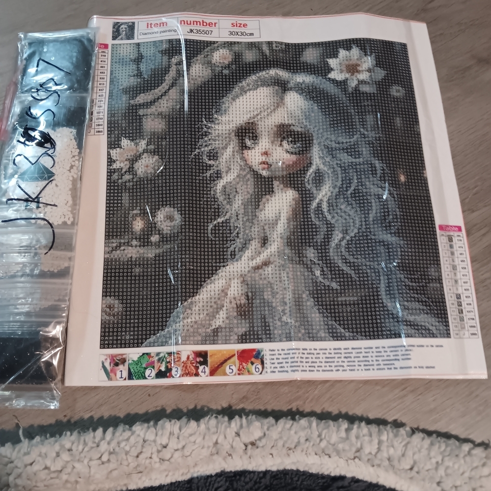 Diamond Painting Kit with Goth Girl and Flowers 30x30